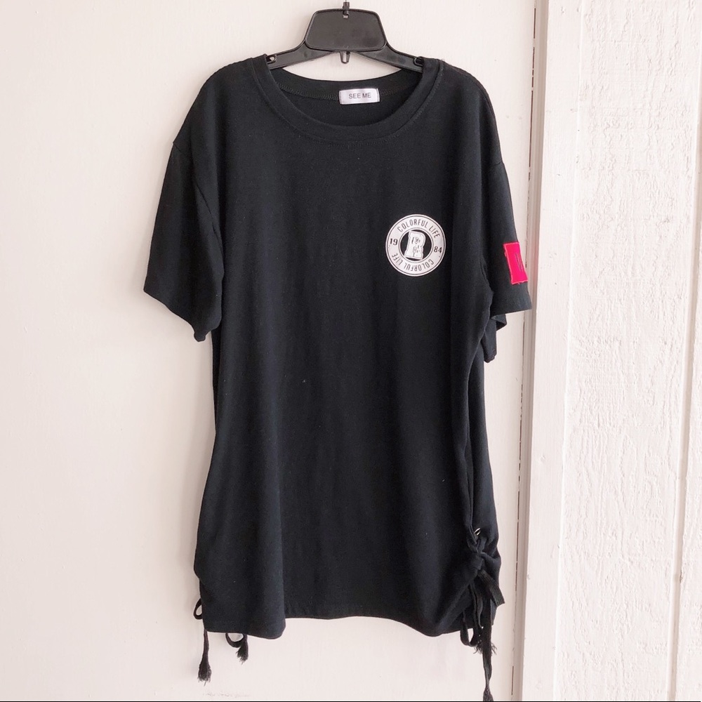 Laced up printed long t-shirt